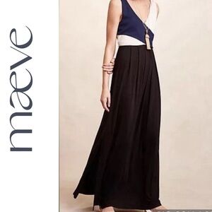 Maeve Anthropologie Elysian Colorblocked Maxi Floor Length Plunge Neck Dress
